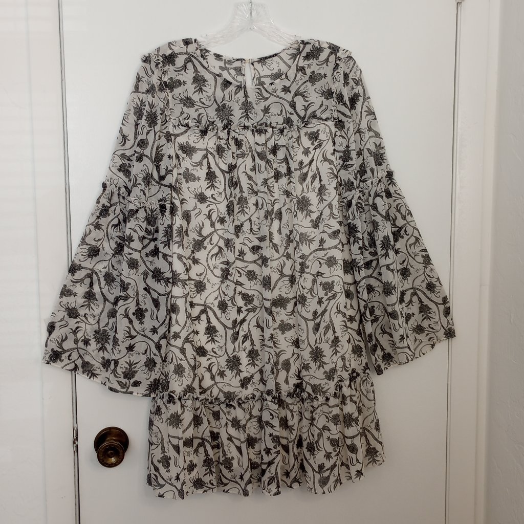 Kensie Black  White Toile Print Ruffle Shift Dress